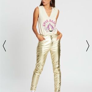 LENNI Astral Jeans Shimmery Gold Faux Leather Skinny Pants for Women Size XS
